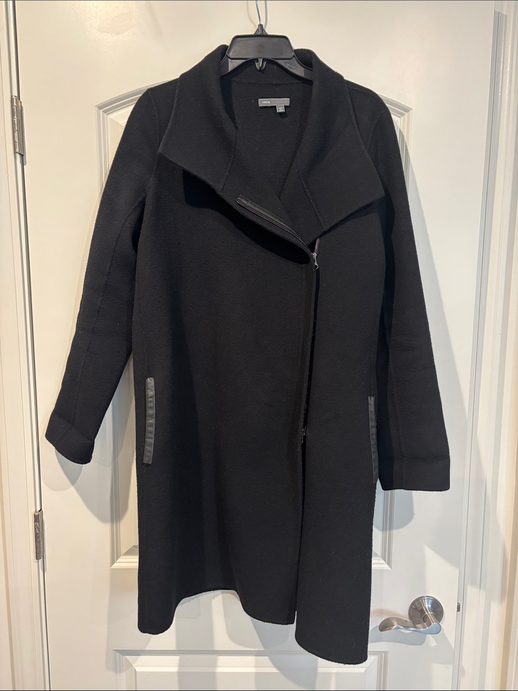 Vince Black Wool Open-Front Shawl Collar Coat